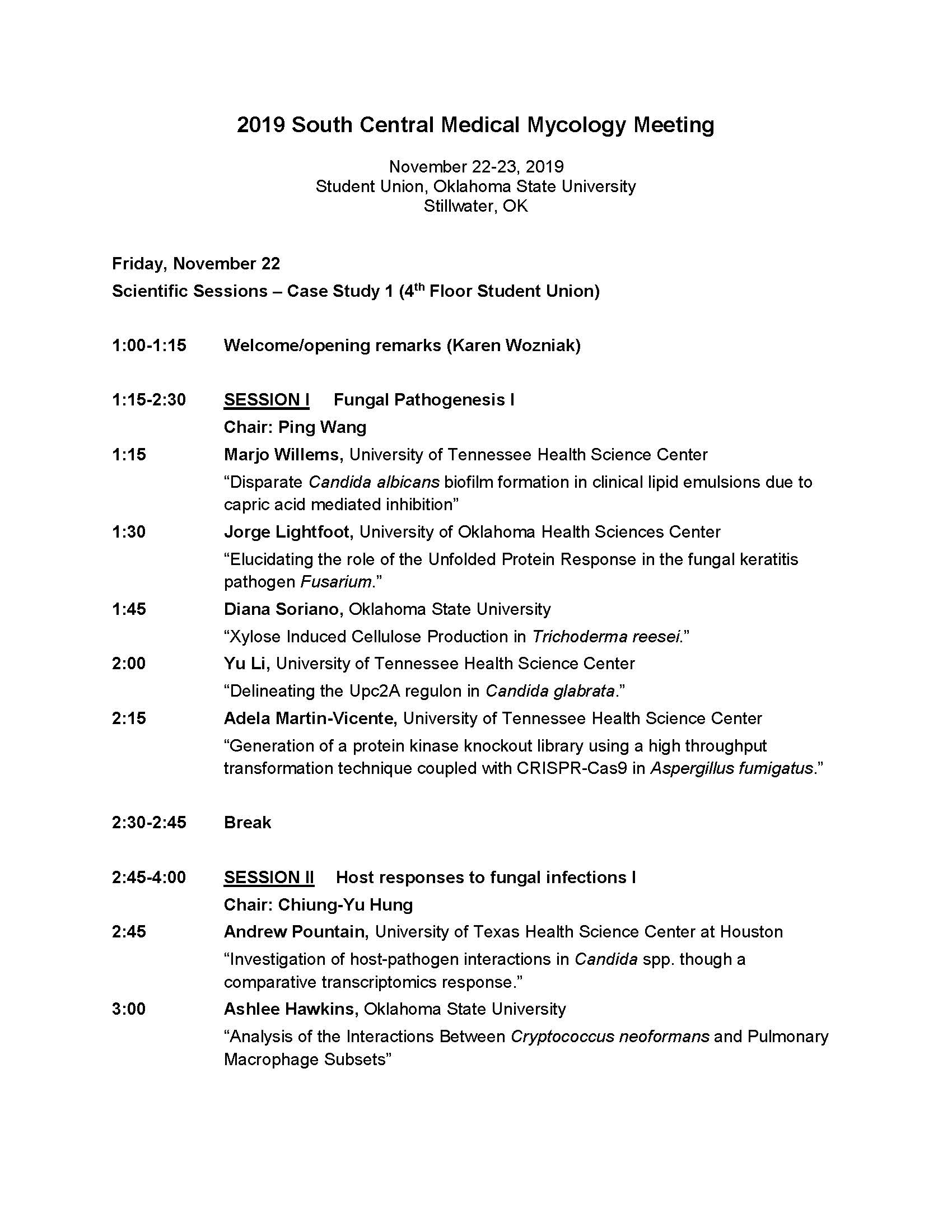 2019 South Central Medical Mycology Meeting schedule Page 1