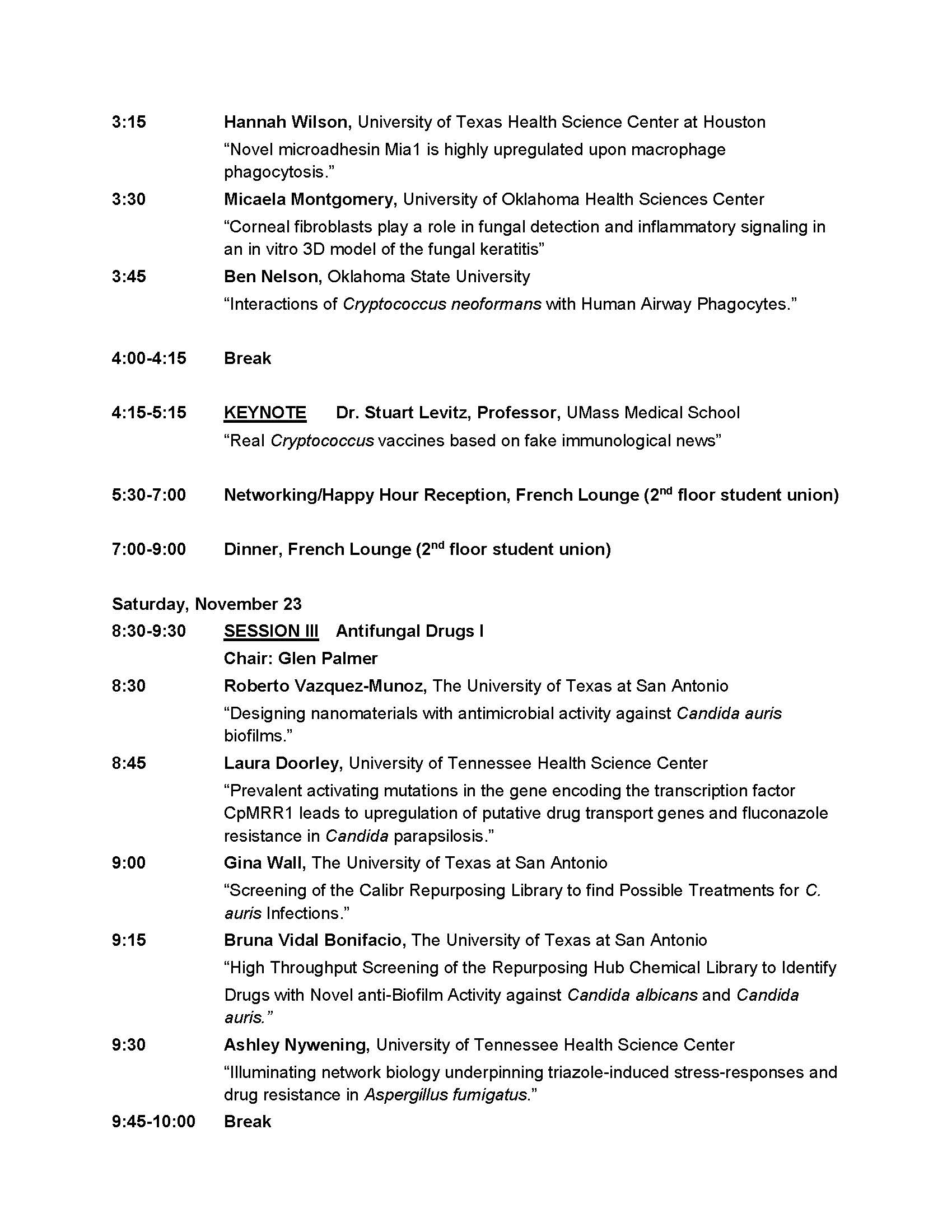 2019 South Central Medical Mycology Meeting schedule Page 2